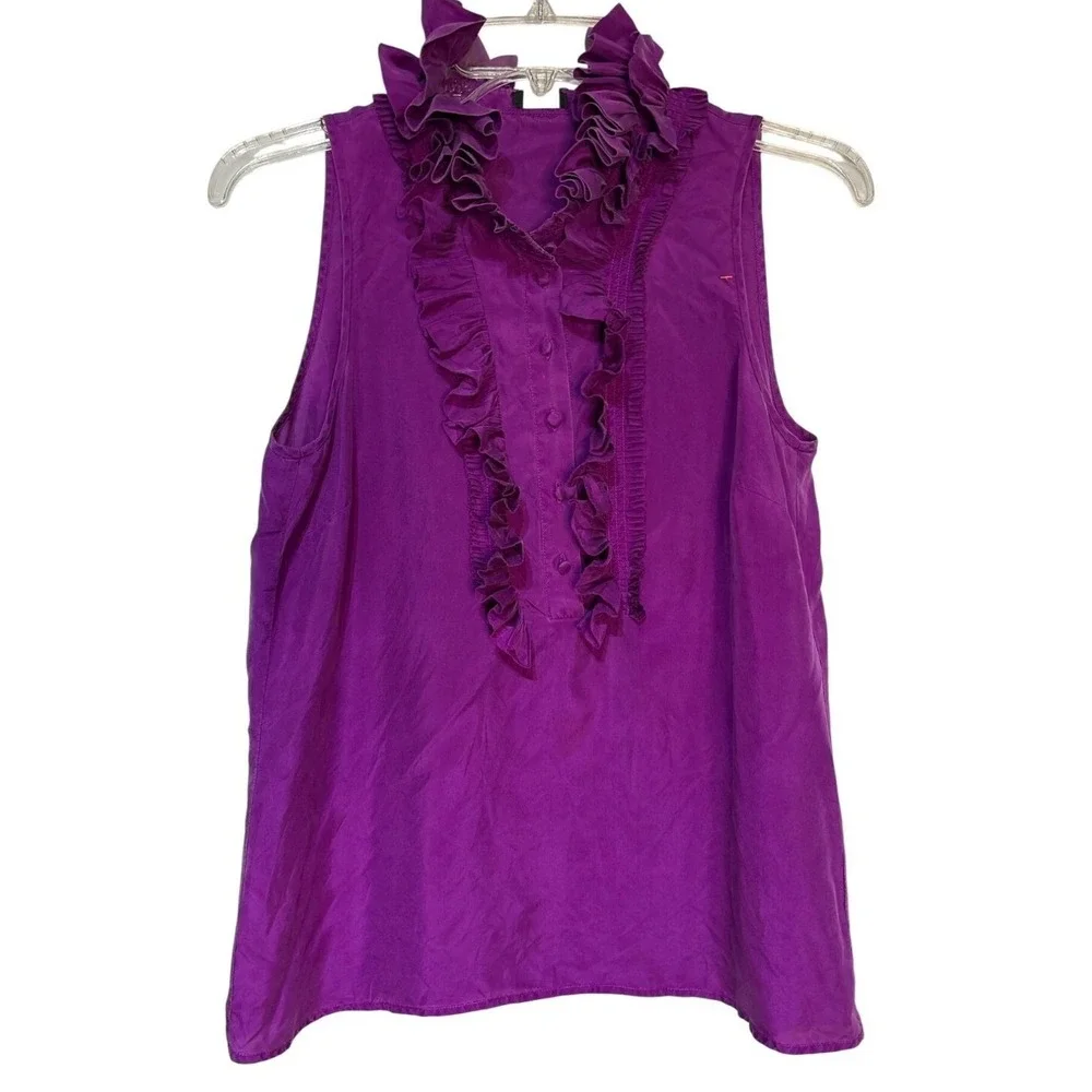 J.Crew Purple Ruffled Sleeveless Silk Blouse‎ Size 4 Ladies Timeless